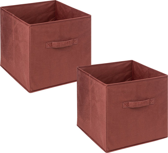 5Five Opbergmand/kastmandje - 4x stuks - Bordeaux rood - 31 x 31 x 31 cm - 29 liter - Vakkenkast manden - Stof met versterkte bodem - Opvouwbaar
