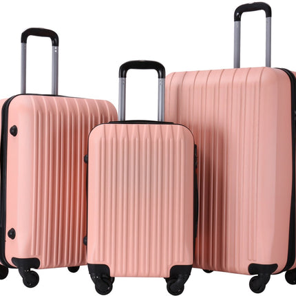 3-Delige Kofferset Lichtroze – Harde ABS Trolleys met 360° Wielen en Cijferslot – Reiskoffers S/M/L