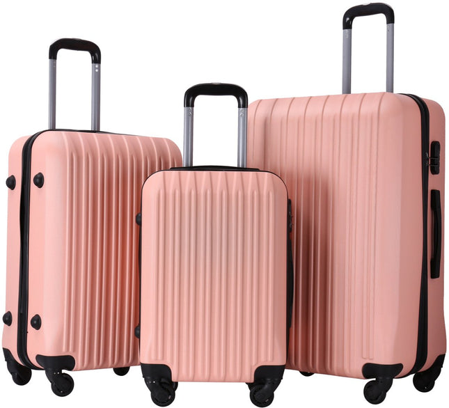 3-Delige Kofferset Lichtroze – Harde ABS Trolleys met 360° Wielen en Cijferslot – Reiskoffers S/M/L