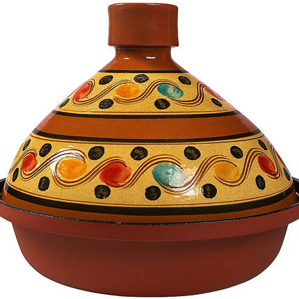 Tajine 30 cm – Handgemaakt Aardewerk & Aluminium – Traditioneel Marokkaans – Rood/Bont - Geschikt voor alle warmtebronnen - Inclusief inductie