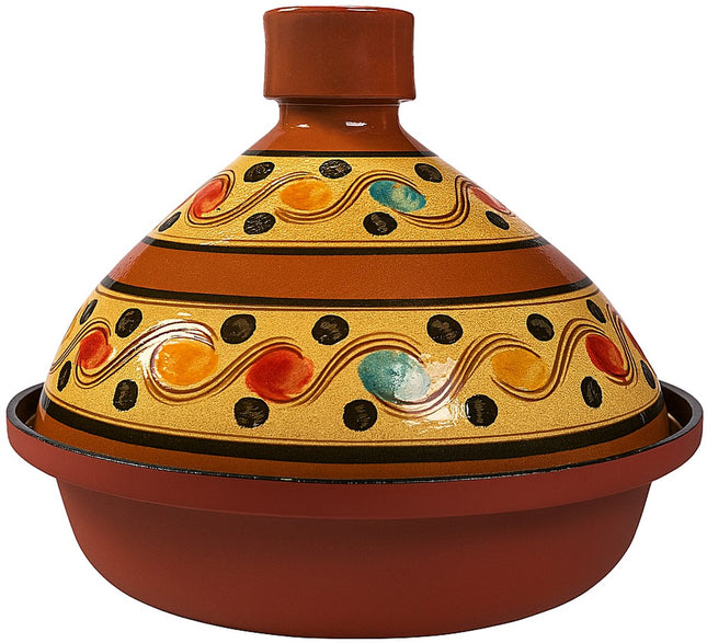 Tajine 30 cm – Handgemaakt Aardewerk & Aluminium – Traditioneel Marokkaans – Rood/Bont - Geschikt voor alle warmtebronnen - Inclusief inductie