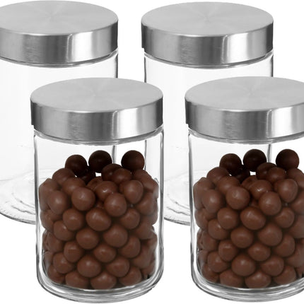 Secret de Gourmet Voorraadbus/voorraadpot - 4x - 1,2L - glas - RVS deksel - 750 ml - met luchtdichte deksel