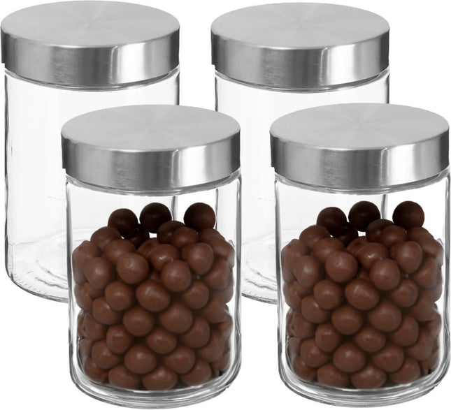 Secret de Gourmet Voorraadbus/voorraadpot - 4x - 1,2L - glas - RVS deksel - 750 ml - met luchtdichte deksel