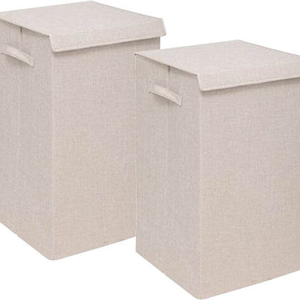 5Five Eureka sorteer wasmand - 2x - 74 liter - beige - 37 x 37 x 60 cm - MDF/Polyester stof - met afsluitklep