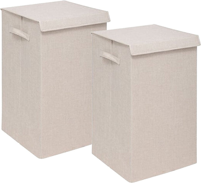 5Five Eureka sorteer wasmand - 2x - 74 liter - beige - 37 x 37 x 60 cm - MDF/Polyester stof - met afsluitklep