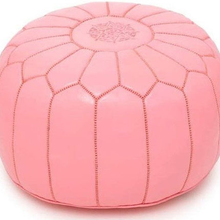 | Marokkaanse Lederen Poef | Roze | Handgemaakt | 50 Ø | Gevuld geleverd |