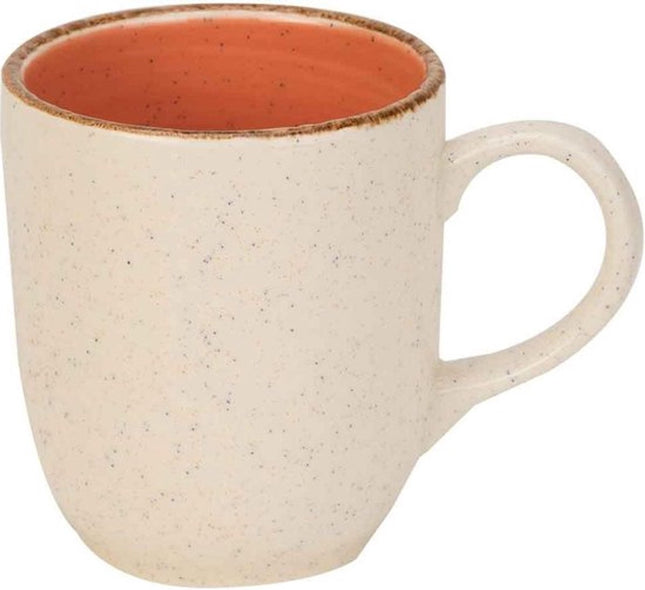 Set van 6 Granite Oranje Bekers – 36 cl Aardewerk Mokken voor Warme & Koude Dranken – Oven-, Magnetron- en Vaatwasserbestendig – Stijlvol Design met Oranje Binnenkant