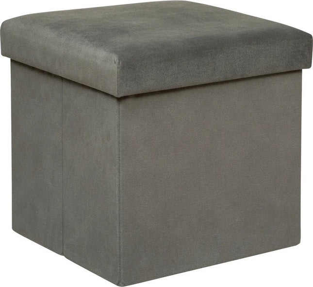Atmosphera Poef/krukje/hocker Amber - Opvouwbare zit opslag box - fluweel Donkergrijs - D38 x H38 cm - MDF/polyester