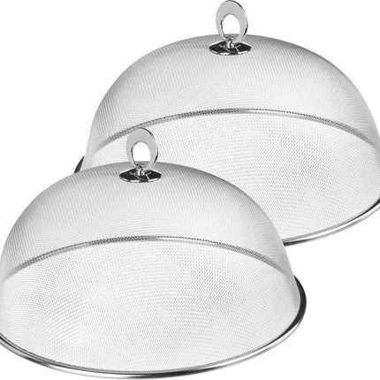 Secret de Gourmet Vliegenkap/voedselkap - Set van 2x stuks - RVS - rond - D30 cm - Eten/voedsel beschermen tegen ongedierte - Afdekkappen