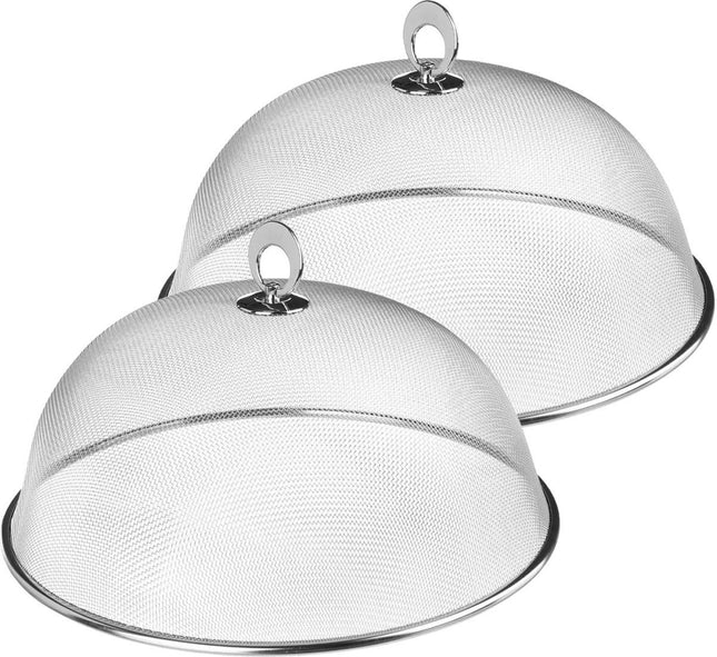 Secret de Gourmet Vliegenkap/voedselkap - Set van 2x stuks - RVS - rond - D30 cm - Eten/voedsel beschermen tegen ongedierte - Afdekkappen