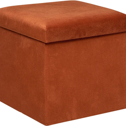 Atmosphera Poef/krukje/hocker Amber - Opvouwbare zit opslag box - fluweel Terracotta - D38 x H38 cm - MDF/polyester