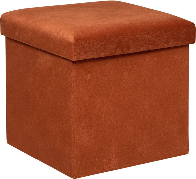 Atmosphera Poef/krukje/hocker Amber - Opvouwbare zit opslag box - fluweel Terracotta - D38 x H38 cm - MDF/polyester