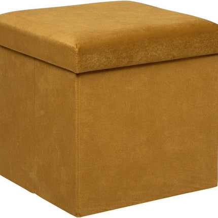 Atmosphera Poef/krukje/hocker Amber - Opvouwbare zit opslag box - fluweel Okergeel - D38 x H38 cm - MDF/polyester