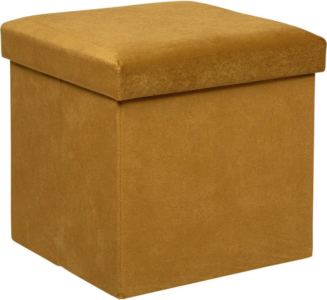 Atmosphera Poef/krukje/hocker Amber - Opvouwbare zit opslag box - fluweel Okergeel - D38 x H38 cm - MDF/polyester