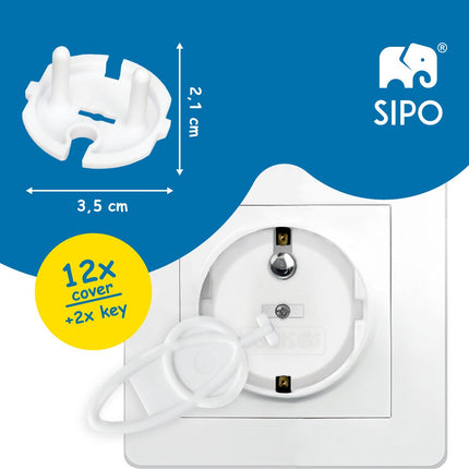 SIPO Stopcontactbeveiliging - 12-delig Set Witte Afdekplaat Type F - Vingerbescherming voor Kinderen - SBS-F20
