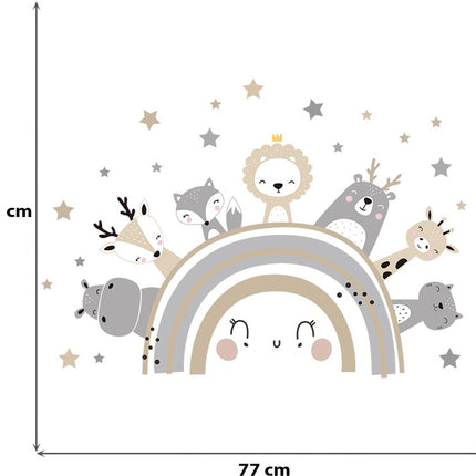 Wandsticker Dieren - Zelfklevende Dieren Decoratie voor Kinderkamer - 70x49 cm - Kleurrijke Muursticker met Dierfiguren voor Babykamer en Peuterruimte - Nijlpaard - Giraffe - Leeuw