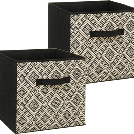 5Five Opbergmand - Set van 2x stuks - kastmand - 29 liter - zwart/creme - polyester - 31 x 31 x 31 cm - vakkenkast manden