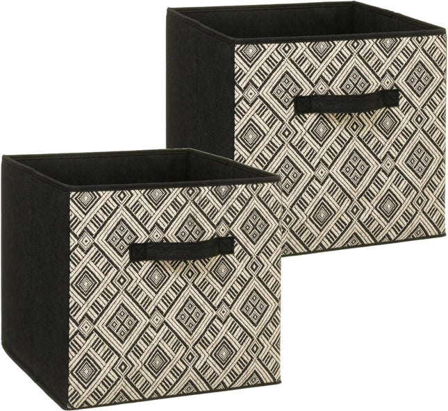5Five Opbergmand - Set van 2x stuks - kastmand - 29 liter - zwart/creme - polyester - 31 x 31 x 31 cm - vakkenkast manden