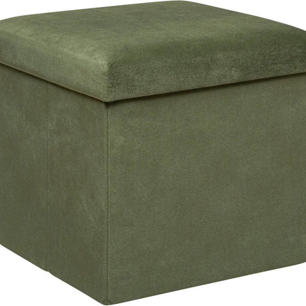 Atmosphera Poef/krukje/hocker Amber - Opvouwbare zit opslag box - fluweel Dennengroen - D38 x H38 cm - MDF/polyester
