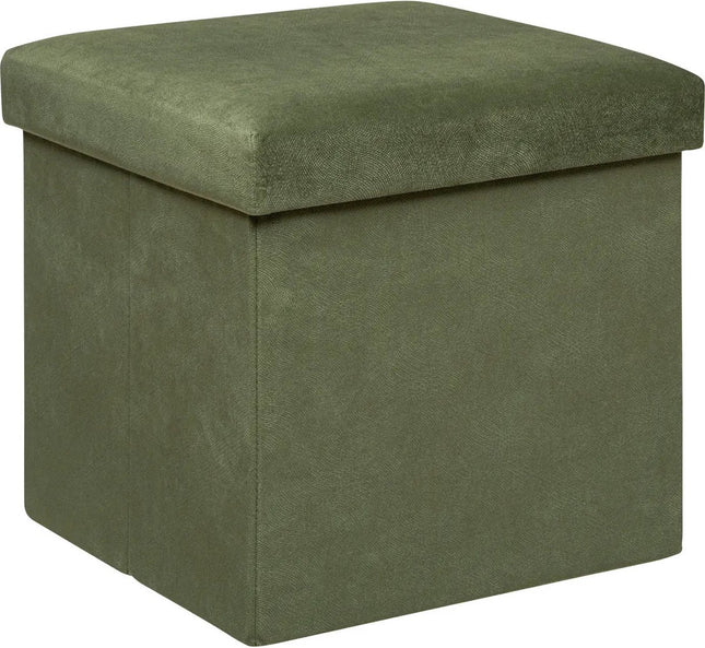 Atmosphera Poef/krukje/hocker Amber - Opvouwbare zit opslag box - fluweel Dennengroen - D38 x H38 cm - MDF/polyester