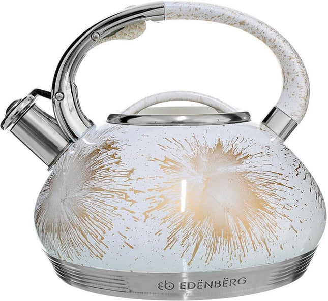 Edënbërg Luxe Fluitketel - 3.5 liter - originele RVS Fluitketel - Wit - Voorzien Van 7-Laags Bodem!