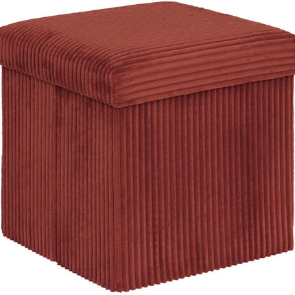 Hocker / Poef Essestial Ribcord - opvouwbaar - donkerrood - MDF/polyester - 38 x 38 cm - met opbergruimte - extra zitplaatsen