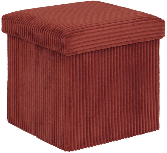 Hocker / Poef Essestial Ribcord - opvouwbaar - donkerrood - MDF/polyester - 38 x 38 cm - met opbergruimte - extra zitplaatsen
