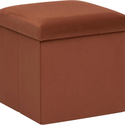 Atmosphera Poef/krukje/hocker Amber - Opvouwbare zit opslag box - fluweel roest bruin - D38 x H38 cm - MDF/polyester