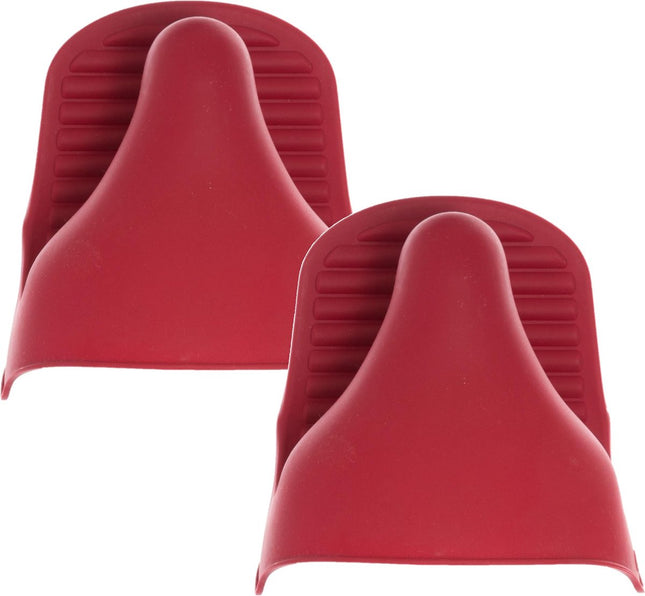 Set van 2x stuks siliconen ovenwant/ovenhandschoen rood 9 x 12,5 cm - Pannenlap - Keukenhandschoen
