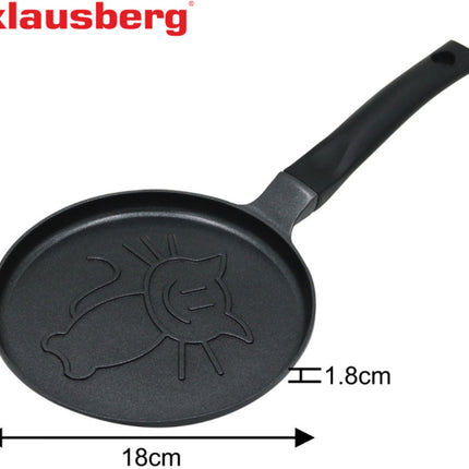 Klausberg KB-7973 Pannekoekenpan - Katten Motief - Ø18 cm - Zwarte Antiaanbaklaag - Geschikt voor Alle Kookstellen Inclusief Inductie - Kat Figuur -