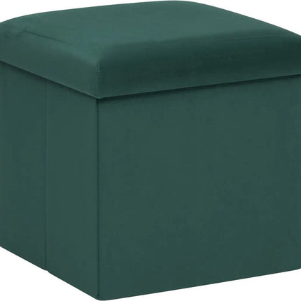 Atmosphera Poef/krukje/hocker Amber - Opvouwbare zit opslag box - fluweel smaragd groen - D38 x H38 cm - MDF/polyester
