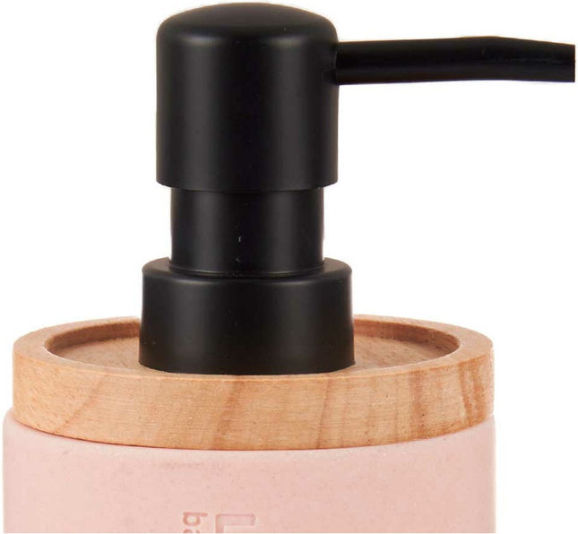 Berilo zeeppompje/dispenser Lotions - mat roze - polyresin/bamboe - 18 x 8 cm - 300 ml - badkamer/toilet/keuken