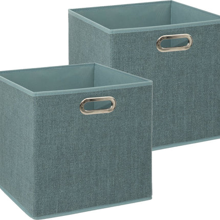 5Five Opbergmand - 2x - 29 liter - ijsblauw - linnen - 31 x 31 x 31 cm