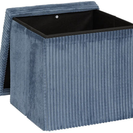 Hocker / Poef Essestial Ribcord - opvouwbaar - blauw - MDF/polyester - 38 x 38 cm - met opbergruimte - extra zitplaatsen