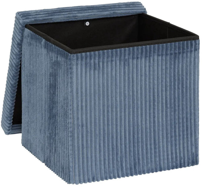 Hocker / Poef Essestial Ribcord - opvouwbaar - blauw - MDF/polyester - 38 x 38 cm - met opbergruimte - extra zitplaatsen