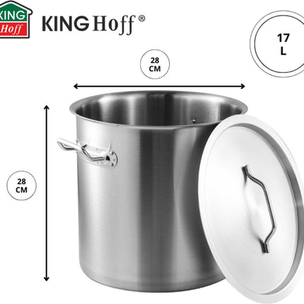 Kinghoff Kookpan 17 liter - Ø28cm - Geschikt voor alle Warmtebronnen (Incl. Inductie) - Soeppan - Stoompan - XXL - Grote pan