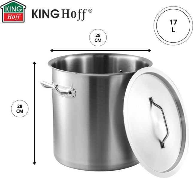 Kinghoff Kookpan 17 liter - Ø28cm - Geschikt voor alle Warmtebronnen (Incl. Inductie) - Soeppan - Stoompan - XXL - Grote pan