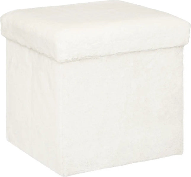 Atmosphera Poef/hocker/voetenbankje Bont - opbergbox - wit - PO/MDF - 38 x 38 x 38 cm - opvouwbaar