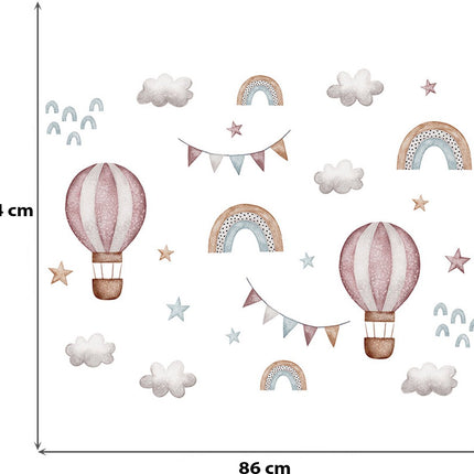 Sipo Wandsticker Ballonnen en Regenboog - Zelfklevende Muursticker voor Kinderkamer - 64x86 cm - Kleurrijke Decoratie voor Meisjes- en Jongenskamer