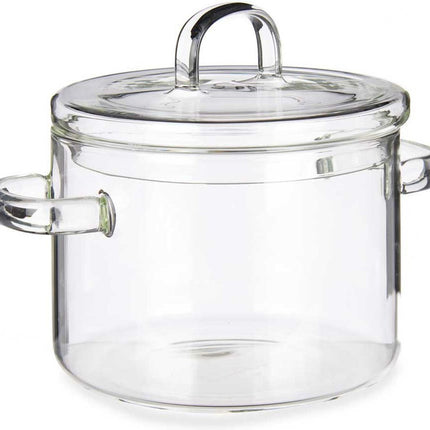 Vivalto Kookpan met deksel - borosilicaat glas - 1L - D14 x H19 cm - transparant