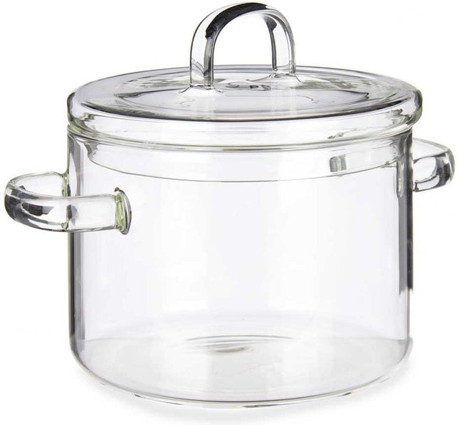 Vivalto Kookpan met deksel - borosilicaat glas - 1L - D14 x H19 cm - transparant