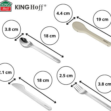 KINGHOFF 3-in-1 RVS Bestekset - Draagbaar Silliconen Etui - Inclusief Mes, Vork en Lepel - KH-1954 - Camping bestekset - Travelbestek set -