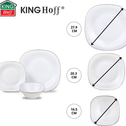 KingHoff Servies Set TOPAZ 18-delig - Wit Vierkant Bordenset met Gouden Rand - Servies voor 6 Personen - Geschikt voor de Vaatwasser