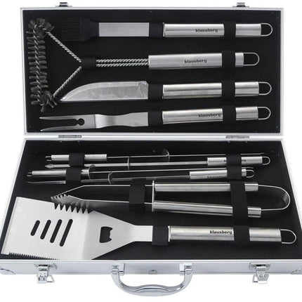 Klausberg KB-7901 Barbecue Set – 10-delige Grillaccessoires in Opbergcase (RVS, Compleet) - BBQ Tangenset - Giftset - BBQ set - Kamado / Gasbarbecue