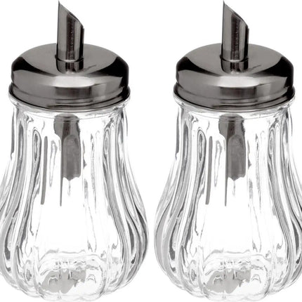 5Five - 4x stuks - Suikerpot/suikerstrooier glas met RVS tuit - 180ml
