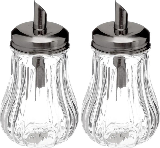 5Five - 4x stuks - Suikerpot/suikerstrooier glas met RVS tuit - 180ml