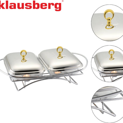 Klausberg 7922 - Dubbele voedselverwarmer - glas - 2 x 1,5 liter - rvs standaard
