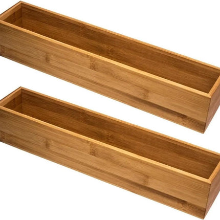 5Five Bestekbak/keuken organizer - Set van 2x stuks - 1 vaks - bamboe - 38 x 8 x 7 cm - lade verdeler