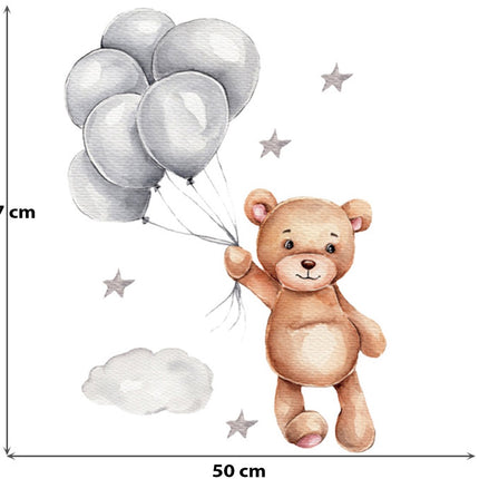 Sipo Wandsticker Beer met Ballonnen - Zelfklevende Muurdecoratie voor Kinderkamer - 67x50 cm - Kleurrijke Beer Wandsticker voor Babykamer en Peuterruimte