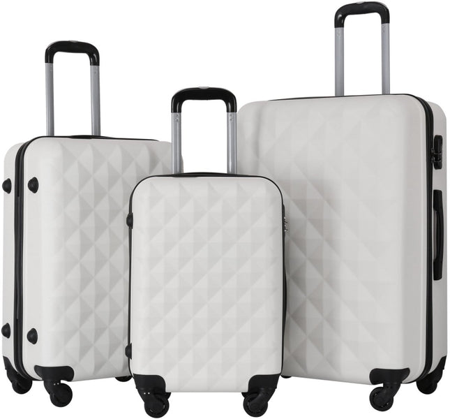3-Delige Harde Kofferset – ABS – 360° Wielen – Dubbele wielen -Wit